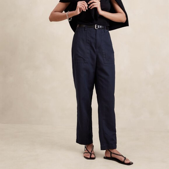 Banana Republic Pants - Banana Republic Mya Cotton-Linen Cargo Pant size 10 Navy